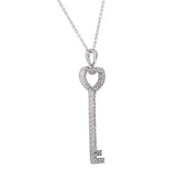 Sterling Silver Thin Pavé Heart Key Necklace