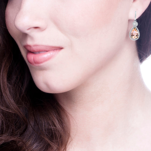 Silver Morganite-Hued Victorian Teardrops with 18 KGP Prongs
