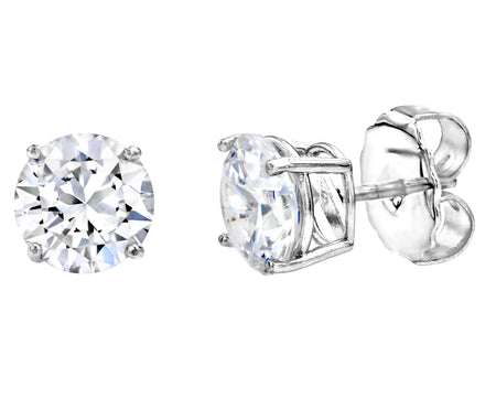 Sterling Silver 1 Carat Lab Created Sapphire Round Solana Studs with Halo and 18 KGP Prongs