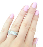 Sterling Silver 4 Prong Emerald Cut Eternity Ring Band