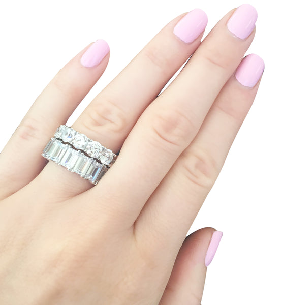 Sterling Silver 4 Prong Emerald Cut Eternity Ring Band