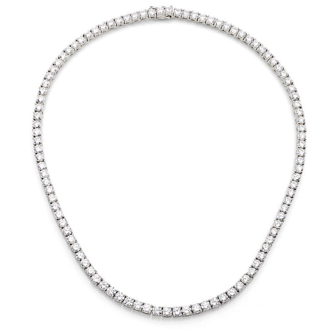Silver Classic Tennis Necklace with Double Security Clasp 16.5" for A Pin (Pin Sold Separately)