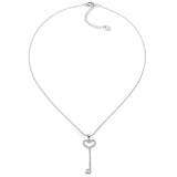 Sterling Silver Thin Pavé Heart Key Necklace