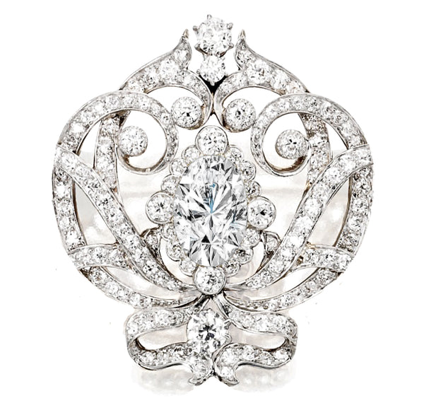 Silver Ornate Regal Brooch with Clear Center Stone