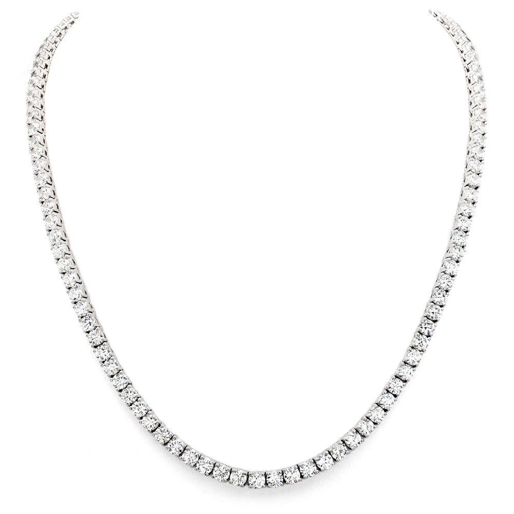 Silver Classic Tennis Necklace with Double Security Clasp 16.5