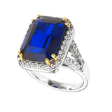 Sterling Silver 8 Carat Sapphire Hued Emerald Cut Ring with 18 KGP Prongs