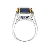 Sterling Silver 8 Carat Sapphire Hued Emerald Cut Ring with 18 KGP Prongs