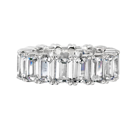 18 KGP 4 Prong Emerald Cut Eternity Ring Band