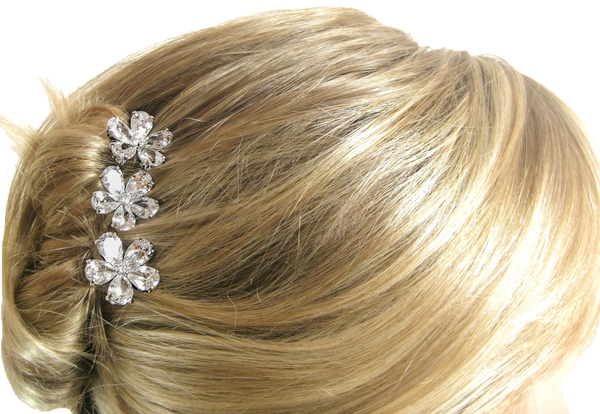 Silver Set of 3 Flat Pear Shaped Hair Pins