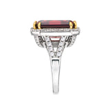 Sterling Silver 8 Carat Deep Crimson Emerald Cut Ring with 18 KGP Prongs