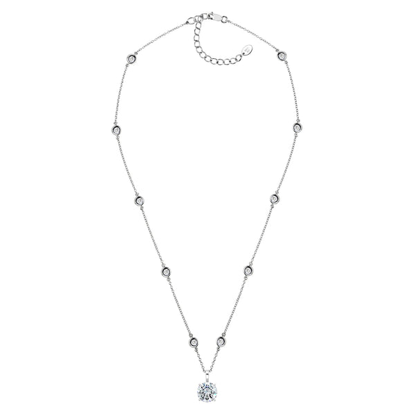 Sterling 10mm Clear Round Filagree Pendant on 18" Regal Short Floating Chain (Pendant & Chain Sold Together. Pendant is Removable from Chain).