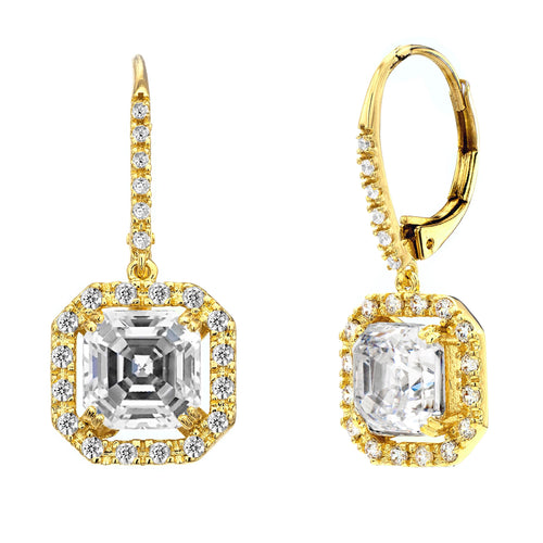 18 KGP Clear Asscher Cut Drops with Halo & Stone Detailing on Back