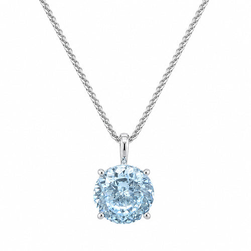 HAUTE COUTURE COMPOSERS COLLECTION Round 6 Carat Centurion Cut Aquamarine-Hued Pendant on Sterling 1.1mm Round Wheat Chain, 18" (Pendant & Chain Sold Together. Pendant is Removable from Chain).