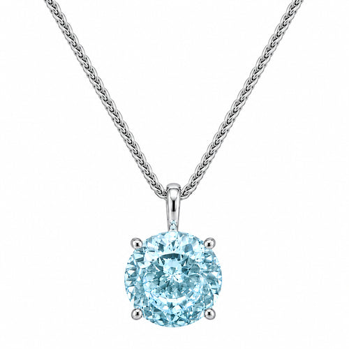 HAUTE COUTURE COMPOSERS COLLECTION Round 11 Carat Centurion Cut Aquamarine-Hued Pendant on Sterling 1.1mm Round Wheat Chain (Pendant & Chain Sold Together. Pendant is Removable from Chain)