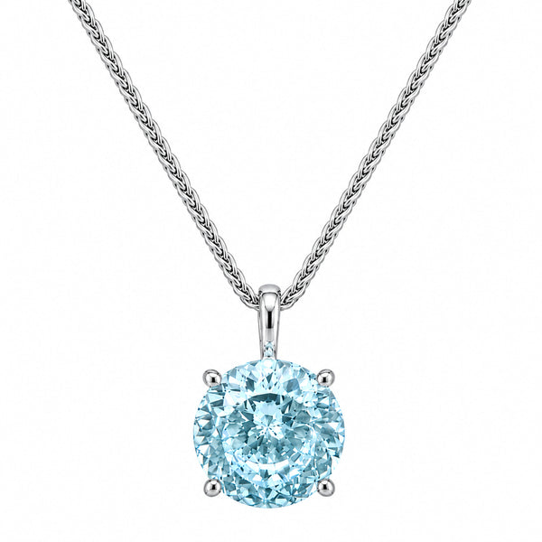 HAUTE COUTURE COMPOSERS COLLECTION Round 11 Carat Centurion Cut Aquamarine-Hued Pendant on Sterling 1.1mm Round Wheat Chain, 18" (Pendant & Chain Sold Together. Pendant is Removable from Chain)
