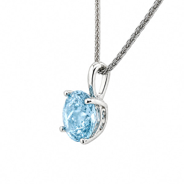 HAUTE COUTURE COMPOSERS COLLECTION Round 11 Carat Centurion Cut Aquamarine-Hued Pendant on Sterling 1.1mm Round Wheat Chain, 18" (Pendant & Chain Sold Together. Pendant is Removable from Chain)