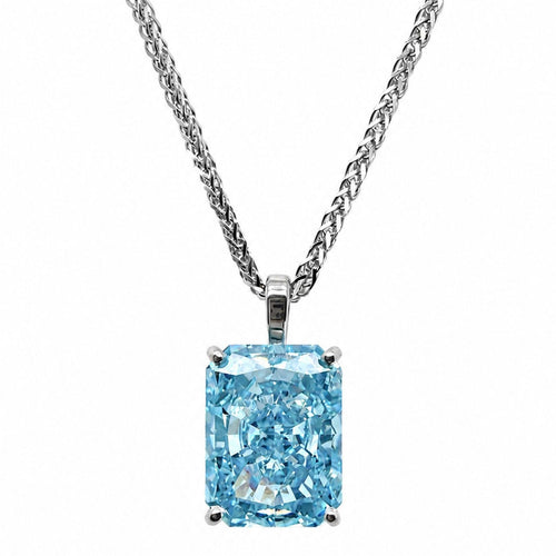 HAUTE COUTURE COMPOSERS COLLECTION Radiant Crushed Ice Cut 24 Carat Fancy Light Blue Pendant on Sterling 1.5 mm Adjustable Diamond Cut Wheat Chain, 20" (Pendant & Chain Sold Together. Pendant is Removable from Chain).