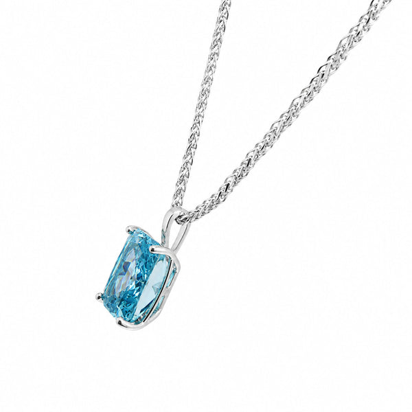 HAUTE COUTURE COMPOSERS COLLECTION Radiant Crushed Ice Cut 24 Carat Fancy Light Blue Pendant on Sterling 1.5 mm Adjustable Diamond Cut Wheat Chain, 20" (Pendant & Chain Sold Together. Pendant is Removable from Chain).