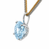 HAUTE COUTURE COMPOSERS COLLECTION Round 17 Carat Centurion Cut Aquamarine-Hued Pendant on 2 Chains: Sterling and 18 KGP 1.1 mm Round Wheat, 18
