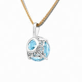 HAUTE COUTURE COMPOSERS COLLECTION Round 17 Carat Centurion Cut Aquamarine-Hued Pendant on 2 Chains: Sterling and 18 KGP 1.1 mm Round Wheat, 18