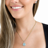 HAUTE COUTURE COMPOSERS COLLECTION Round 17 Carat Centurion Cut Aquamarine-Hued Pendant on 2 Chains: Sterling and 18 KGP 1.1 mm Round Wheat, 18