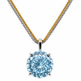HAUTE COUTURE COMPOSERS COLLECTION Round 17 Carat Centurion Cut Aquamarine-Hued Pendant on 2 Chains: Sterling and 18 KGP 1.1 mm Round Wheat, 18