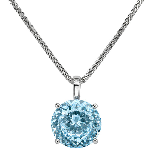 HAUTE COUTURE COMPOSERS COLLECTION Round 17 Carat Centurion Cut Aquamarine-Hued Pendant on Sterling 1.5mm Adjustable Diamond Cut Wheat Chain, 20" (Pendant & Chain Sold Together. Pendant is Removable from Chain).