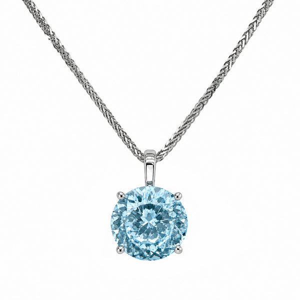 HAUTE COUTURE COMPOSERS COLLECTION Round 17 Carat Centurion Cut Aquamarine-Hued Pendant on Sterling 1.5mm Adjustable Diamond Cut Wheat Chain, 20" (Pendant & Chain Sold Together. Pendant is Removable from Chain).