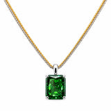 HAUTE COUTURE COMPOSERS COLLECTION Radiant Crushed Ice Cut 21 Carat Emerald-Hued Pendant on 2 Chains: Sterling and 18 KGP 1.1 mm Round Wheat, 20