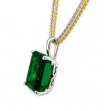 HAUTE COUTURE COMPOSERS COLLECTION Radiant Crushed Ice Cut 21 Carat Emerald-Hued Pendant on 2 Chains: Sterling and 18 KGP 1.1 mm Round Wheat, 20