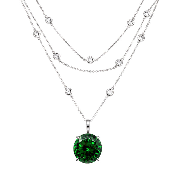 HAUTE COUTURE COMPOSERS COLLECTION Round 17 Carat Centurion Cut Emerald-Hued Pendant on Sterling 6-in-1 Necklace, 54" (Pendant & Chain Sold Together. Pendant is Removable from Chain).