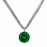 HAUTE COUTURE COMPOSERS COLLECTION Round 17 Carat Centurion Cut Emerald-Hued Pendant on 2 Sterling 1.5 mm Adjustable Diamond Cut Wheat Chains,1 8