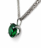 HAUTE COUTURE COMPOSERS COLLECTION Round 17 Carat Centurion Cut Emerald-Hued Pendant on 2 Sterling 1.5 mm Adjustable Diamond Cut Wheat Chains,1 8