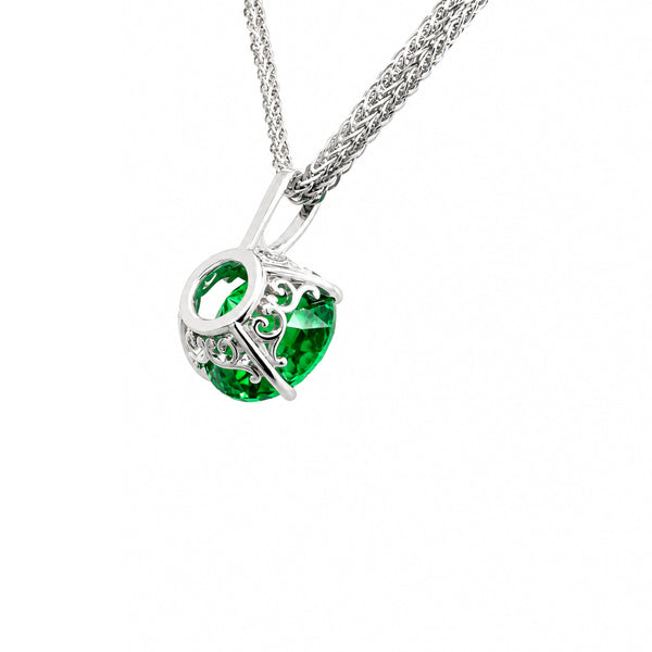 HAUTE COUTURE COMPOSERS COLLECTION Round 17 Carat Centurion Cut Emerald-Hued Pendant on 2 Sterling 1.5 mm Adjustable Diamond Cut Wheat Chains,1 8" (Pendant & Chains Sold Together. Pendant is Removable from Chains).