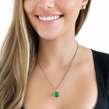 HAUTE COUTURE COMPOSERS COLLECTION Round 17 Carat Centurion Cut Emerald-Hued Pendant on 2 Sterling 1.5 mm Adjustable Diamond Cut Wheat Chains,1 8