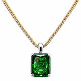 HAUTE COUTURE COMPOSERS COLLECTION Radiant Crushed Ice Cut 21 Carat Emerald-Hued Pendant on 2 Chains: Sterling and 18 KGP 1.1 mm Round Wheat, 20