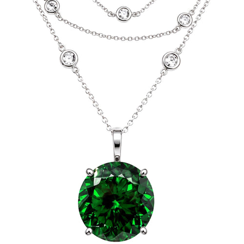 HAUTE COUTURE COMPOSERS COLLECTION Round 17 Carat Centurion Cut Emerald-Hued Pendant on Sterling 6-in-1 Necklace, 54" (Pendant & Chain Sold Together. Pendant is Removable from Chain).