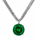 HAUTE COUTURE COMPOSERS COLLECTION Round 17 Carat Centurion Cut Emerald-Hued Pendant on 2 Sterling 1.5 mm Adjustable Diamond Cut Wheat Chains,1 8