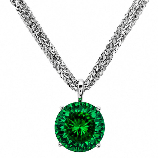 HAUTE COUTURE COMPOSERS COLLECTION Round 17 Carat Centurion Cut Emerald-Hued Pendant on 2 Sterling 1.5 mm Adjustable Diamond Cut Wheat Chains,1 8" (Pendant & Chains Sold Together. Pendant is Removable from Chains).
