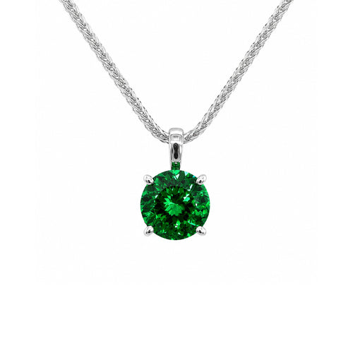 HAUTE COUTURE COMPOSERS COLLECTION Round 2 Carat Centurion Cut Emerald-Hued Pendant on Sterling 1.2mm Diamond Cut Wheat Chain,19" Adjustable (Pendant & Chain Sold Together. Pendant is Removable from Chain).