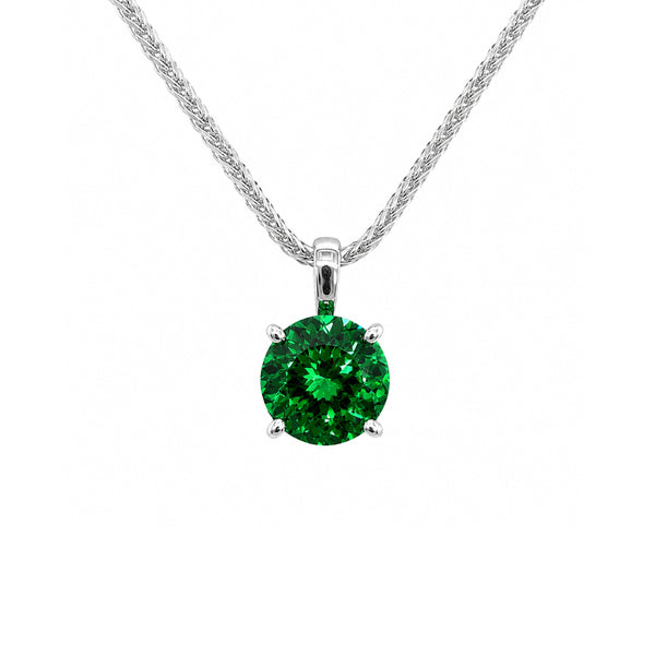 HAUTE COUTURE COMPOSERS COLLECTION Round 2 Carat Centurion Cut Emerald-Hued Pendant on Sterling 1.2mm Diamond Cut Wheat Chain,19" Adjustable (Pendant & Chain Sold Together. Pendant is Removable from Chain).