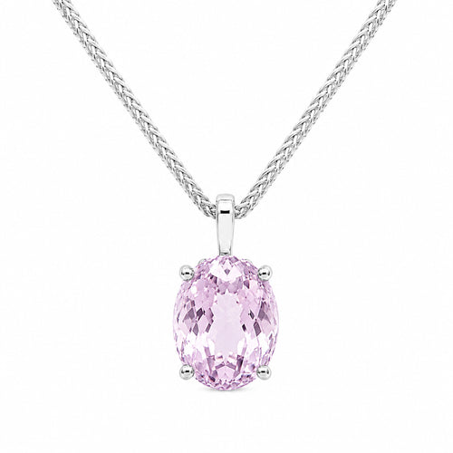 HAUTE COUTURE COMPOSERS COLLECTION Oval 7.8 Carat Natural Semi-Precious Kunzite Pendant on Sterling 1.1 mm Round Wheat Chain,18" (Pendant & Chain Sold Together. Pendant is Removable from Chain).