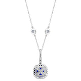 Sterling Lab Created Sapphire Cushion Cut Pendant on 18