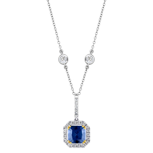 Sterling Lab Created Sapphire Cushion Cut Pendant on 18" Regal Short Floating Chain (Pendant & Chain Sold Together. Pendant is Removable from Chain).