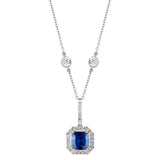 Sterling Lab Created Sapphire Cushion Cut Pendant on 18