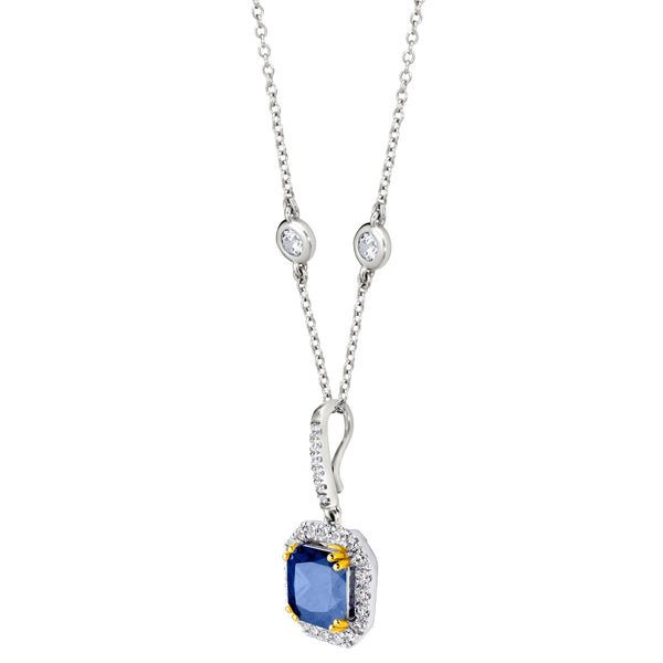 Sterling Lab Created Sapphire Cushion Cut Pendant on 18" Regal Short Floating Chain (Pendant & Chain Sold Together. Pendant is Removable from Chain).