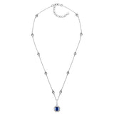 Sterling Lab Created Sapphire Cushion Cut Pendant on 18