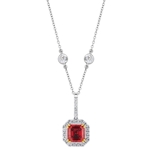 Sterling Garnet Hued Asscher Cut Pendant on 18" Regal Short Floating Chain (Pendant & Chain Sold Together. Pendant is Removable from Chain).