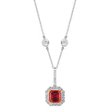 Sterling Garnet Hued Asscher Cut Pendant on 18