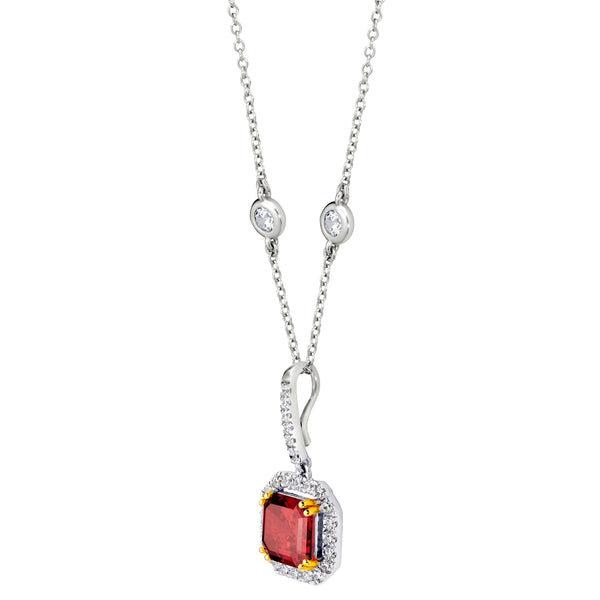 Sterling Garnet Hued Asscher Cut Pendant on 18" Regal Short Floating Chain (Pendant & Chain Sold Together. Pendant is Removable from Chain).